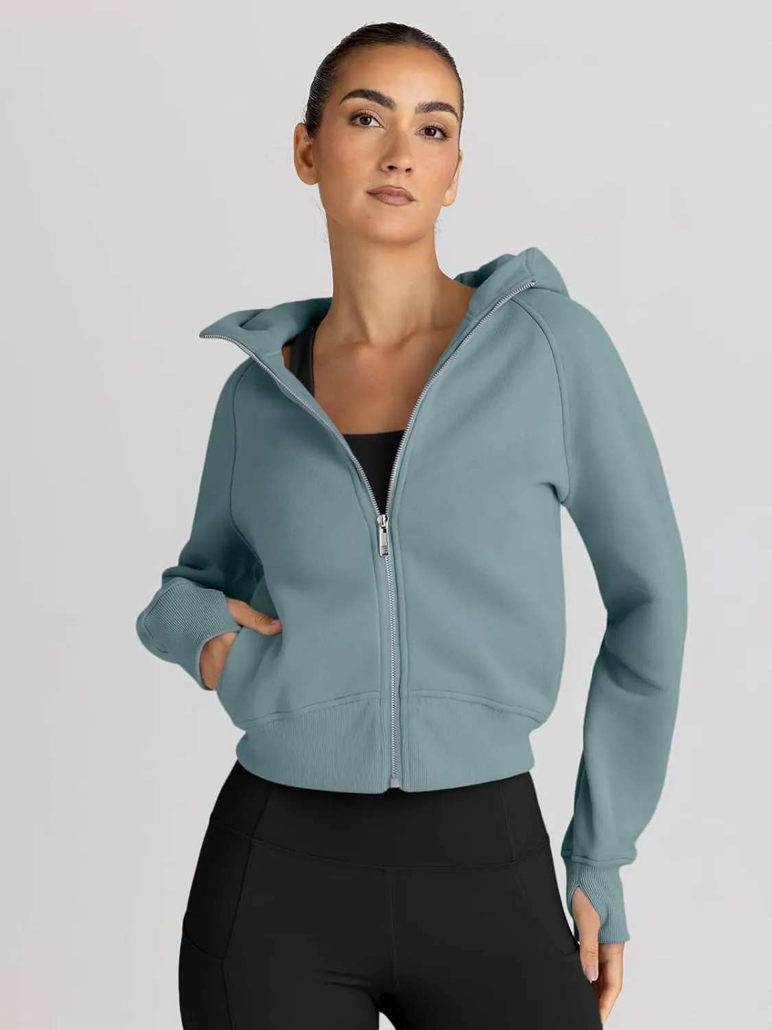 Women’s Full Zip Fleece Hoodie – Cozy Winter Jacket with Drop Shoulder Collar, Soft & Breathable Sweatshirt for Fall & Winter