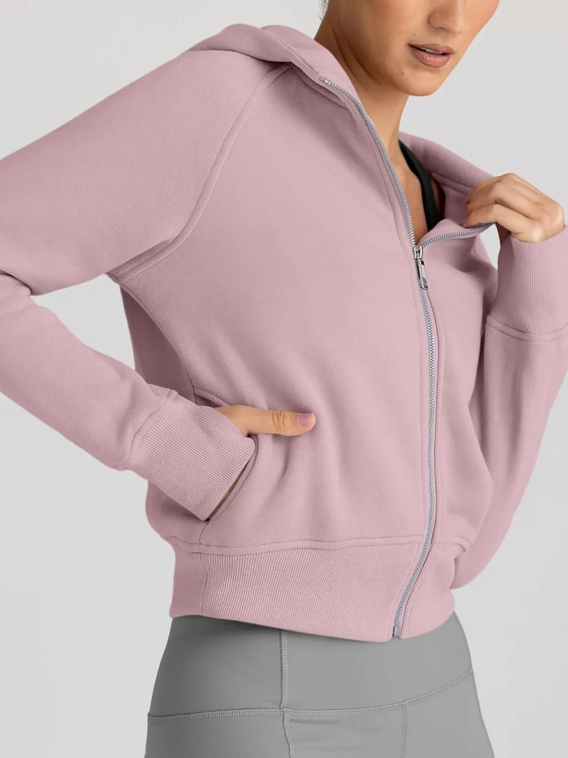 Women’s Full Zip Fleece Hoodie – Cozy Winter Jacket with Drop Shoulder Collar, Soft & Breathable Sweatshirt for Fall & Winter