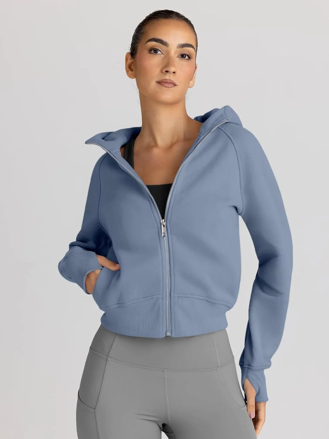 Women’s Full Zip Fleece Hoodie – Cozy Winter Jacket with Drop Shoulder Collar, Soft & Breathable Sweatshirt for Fall & Winter