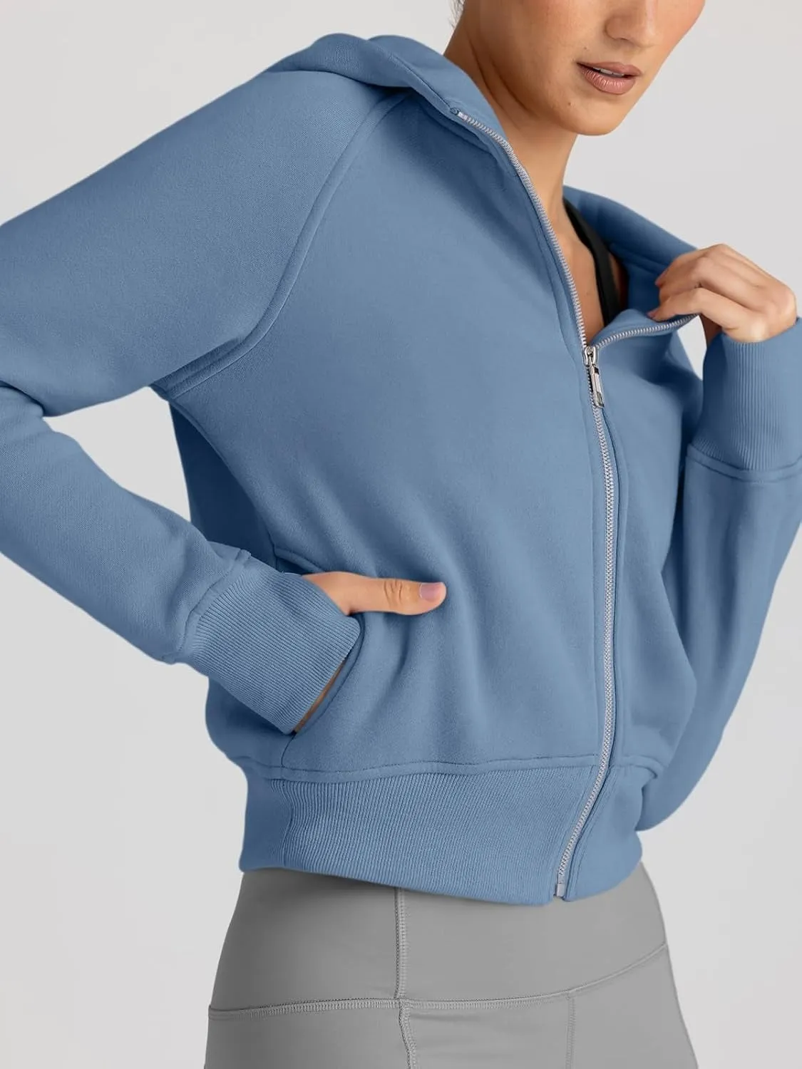Women’s Full Zip Fleece Hoodie – Cozy Winter Jacket with Drop Shoulder Collar, Soft & Breathable Sweatshirt for Fall & Winter