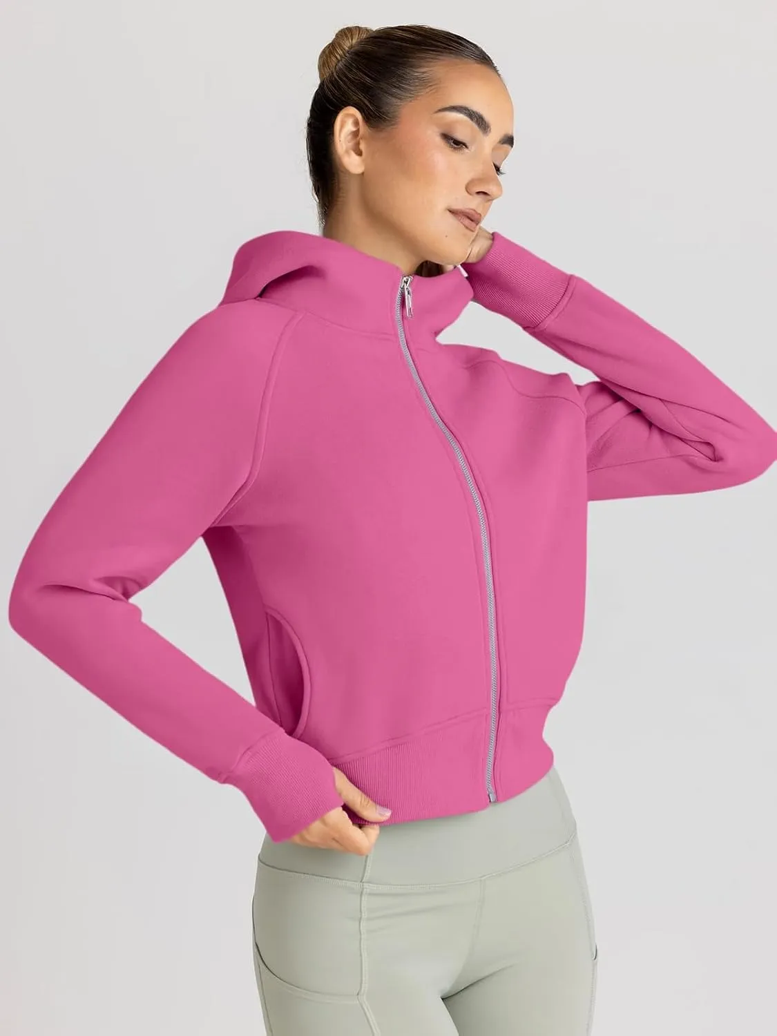 Women’s Full Zip Fleece Hoodie – Cozy Winter Jacket with Drop Shoulder Collar, Soft & Breathable Sweatshirt for Fall & Winter