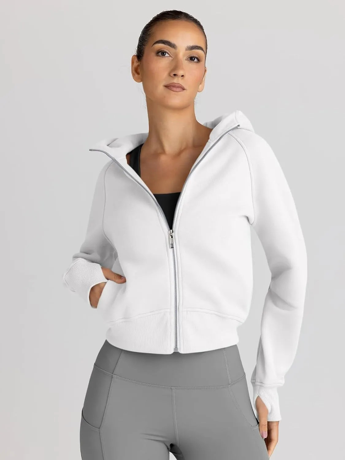 Women’s Full Zip Fleece Hoodie – Cozy Winter Jacket with Drop Shoulder Collar, Soft & Breathable Sweatshirt for Fall & Winter