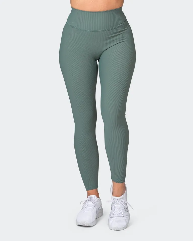 Zero Rise Rib Ankle Length Leggings - Olive Smoke