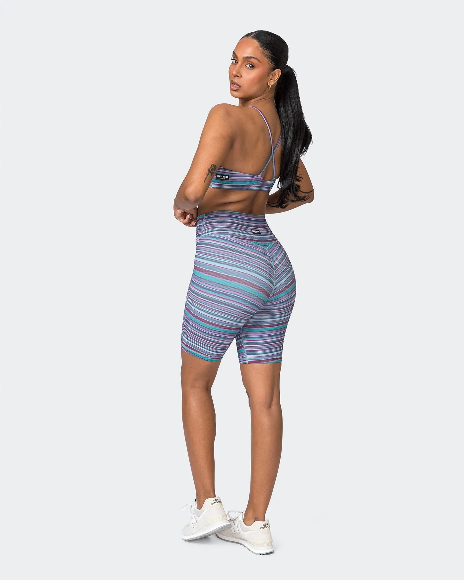 Zero Rise Rib Referee Length Shorts - Dusk Desert Stripe Print